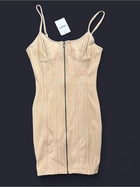 Forever 21 Beige/Tan Mini Dress with Front Zip